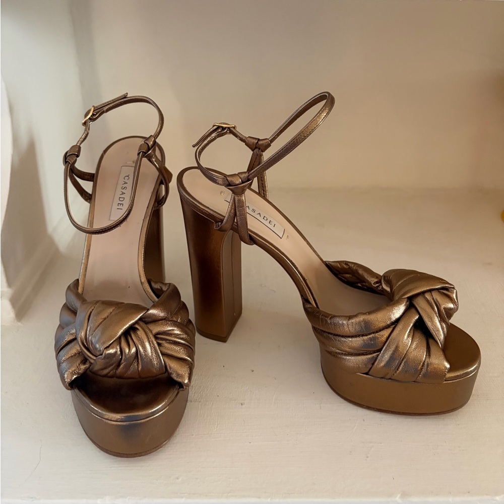Casadei Metallic Bronze Knotted Platform Sandals